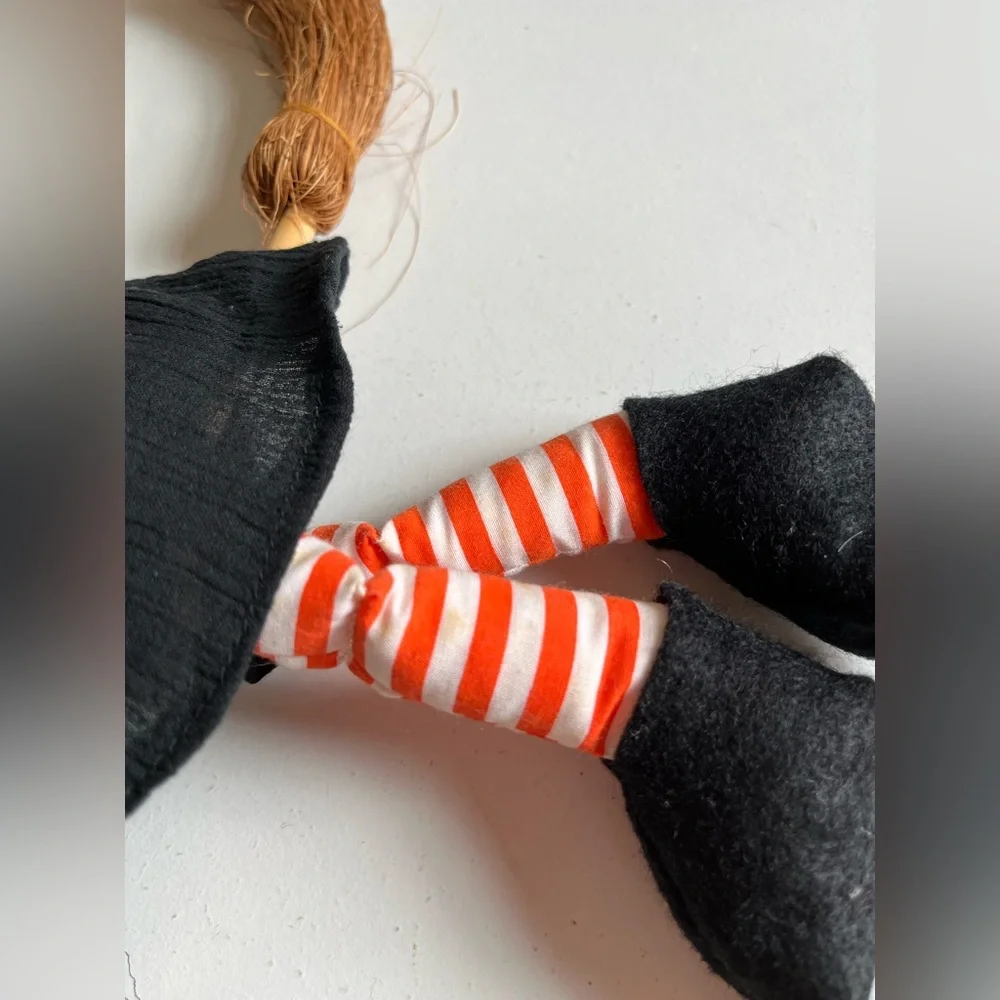Vintage Applause 1984 Halloween Hanging Girl Witch with broom yarn, cloth, fiber